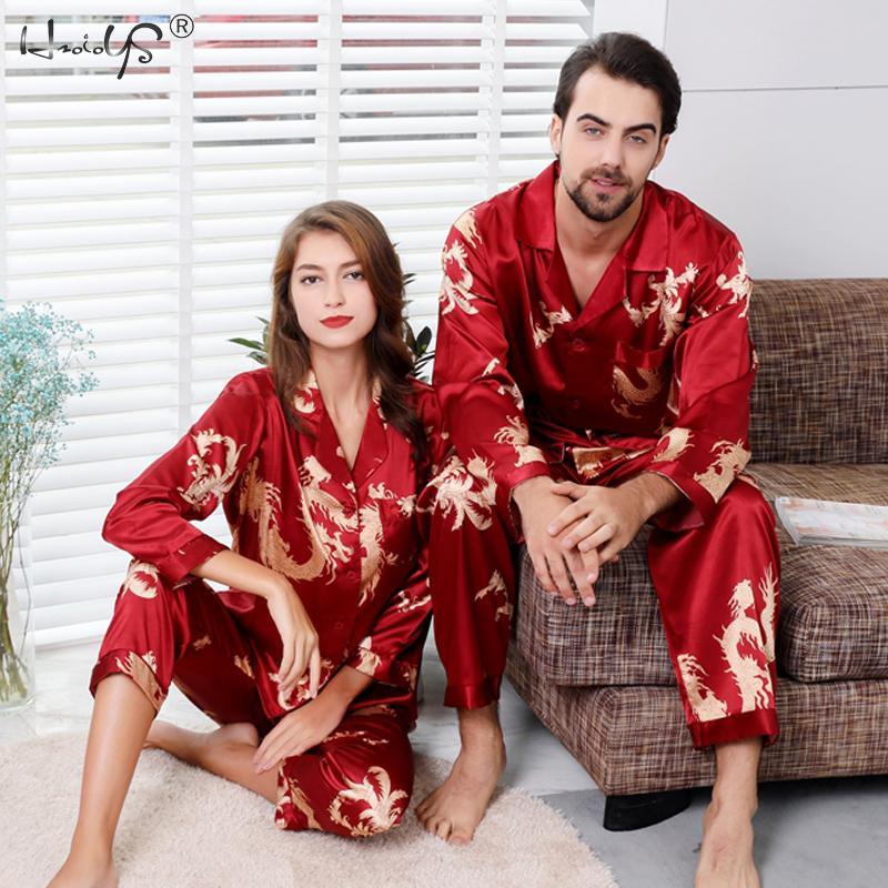 Gorgeous Couple Silk Satin Pajamas Sets - Long Sleeve Sleepwear Pajamas Suit (D90)(ZP3)