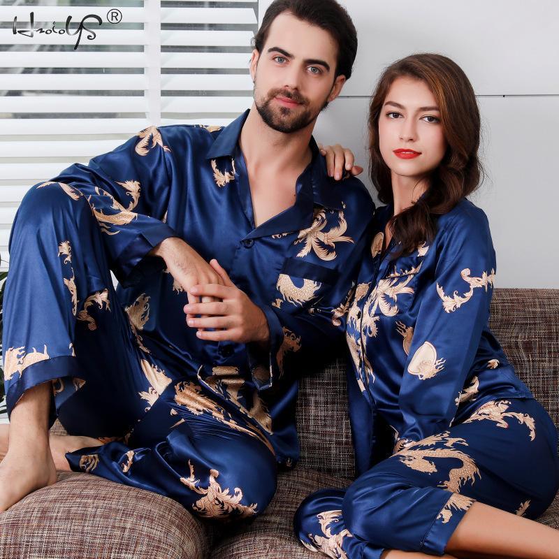 Gorgeous Couple Silk Satin Pajamas Sets - Long Sleeve Sleepwear Pajamas Suit (D90)(ZP3)