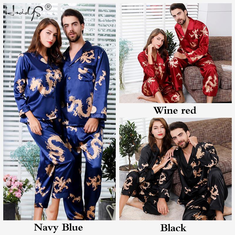 Gorgeous Couple Silk Satin Pajamas Sets - Long Sleeve Sleepwear Pajamas Suit (D90)(ZP3)