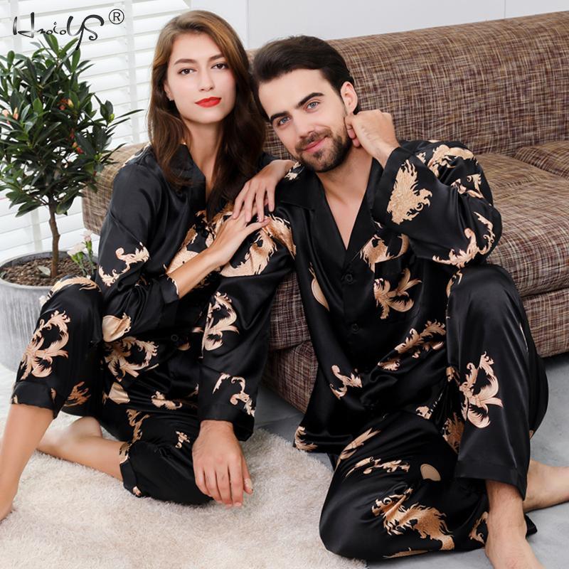 Gorgeous Couple Silk Satin Pajamas Sets - Long Sleeve Sleepwear Pajamas Suit (D90)(ZP3)