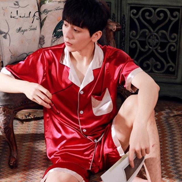 Great Couples Lovers Pajamas Sets - Summer Women & Men Silk Sleepwear Set - Top+ Pants (ZP3)(F90)