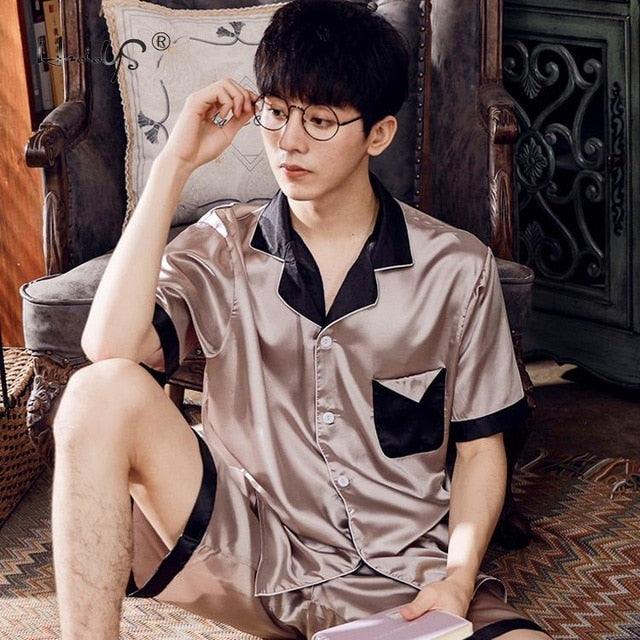 Great Couples Lovers Pajamas Sets - Summer Women & Men Silk Sleepwear Set - Top+ Pants (ZP3)(F90)