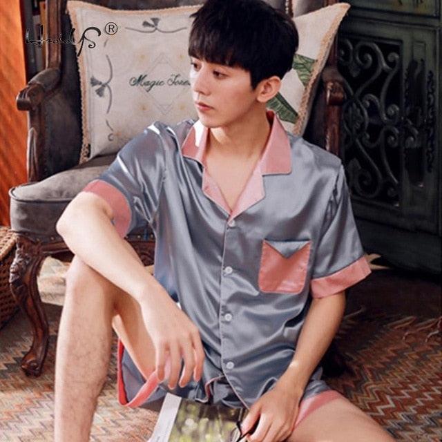 Great Couples Lovers Pajamas Sets - Summer Women & Men Silk Sleepwear Set - Top+ Pants (ZP3)(F90)
