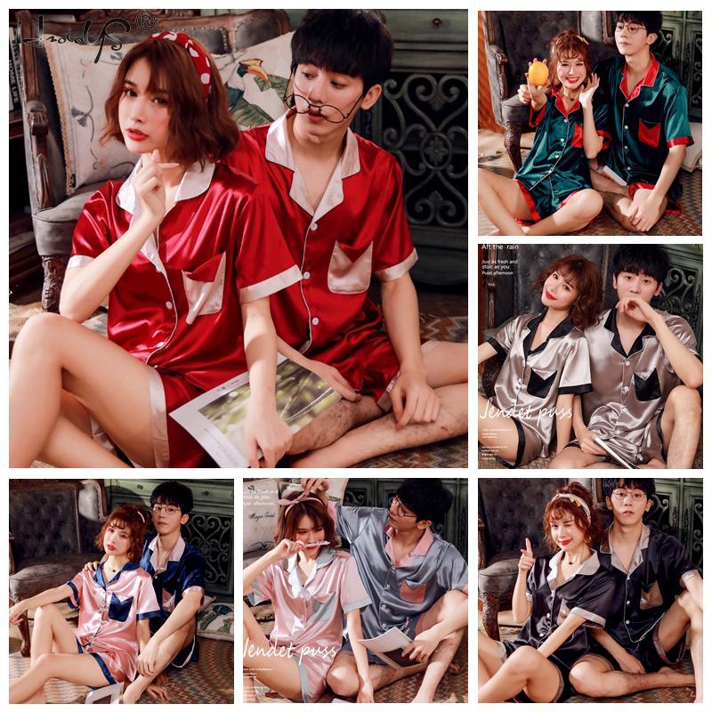 Great Couples Lovers Pajamas Sets - Summer Women & Men Silk Sleepwear Set - Top+ Pants (ZP3)(F90)
