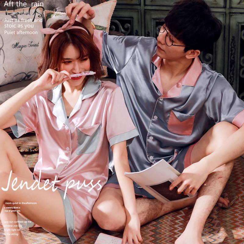 Great Couples Lovers Pajamas Sets - Summer Women & Men Silk Sleepwear Set - Top+ Pants (ZP3)(F90)