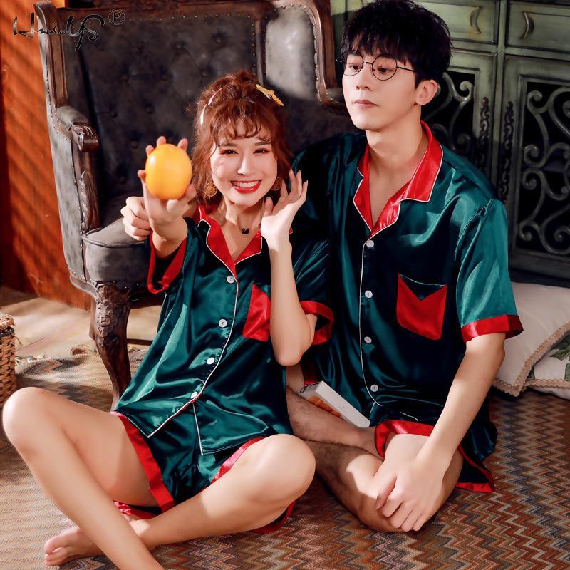 Great Couples Lovers Pajamas Sets - Summer Women & Men Silk Sleepwear Set - Top+ Pants (ZP3)(F90)