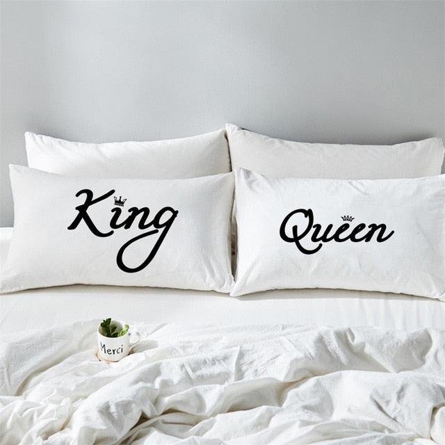 Couples Pillowcase Letter KING QUEEN Print Pillow Case Romantic Pillow Cover (3BM)