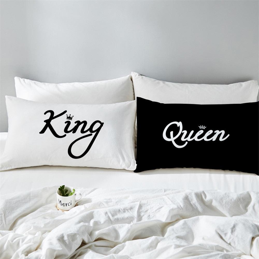 Couples Pillowcase Letter KING QUEEN Print Pillow Case Romantic Pillow Cover (3BM)