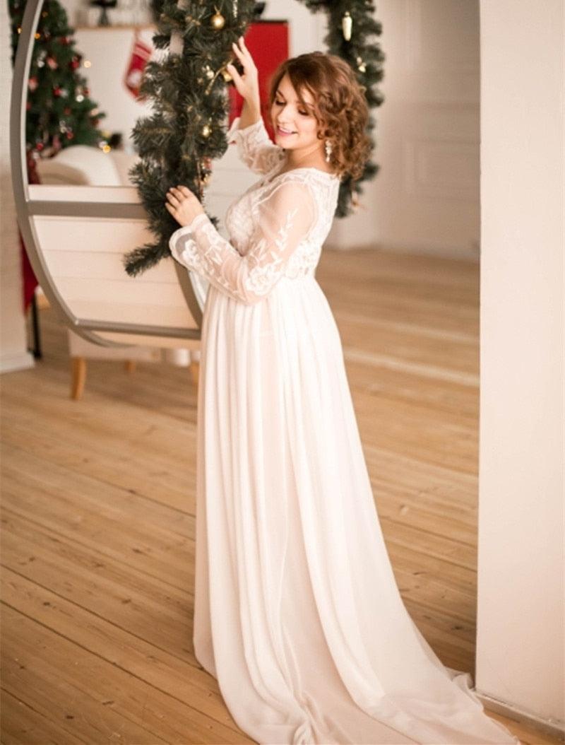 Crochet Lace Maternity Long Dresses - White Chiffon Maternity Photography Props - Maxi Dresses (F5)(Z8)(2Z1)(Z6)