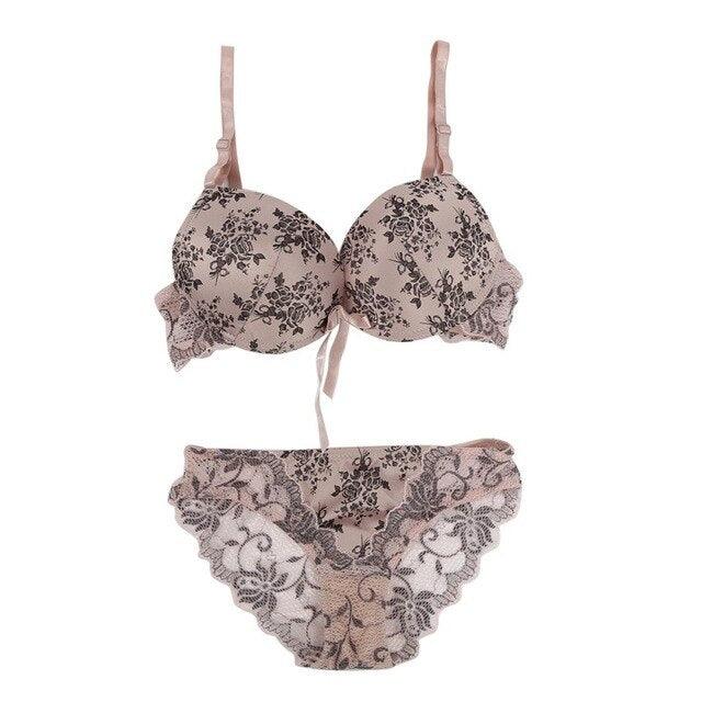 Sexy Cute Crop Top Sexy Ladies Underwear - Women Push Bra - Big Lingerie - Up Bow Embroidery Lace Silk Size Bra Set (3U27)(3U28)