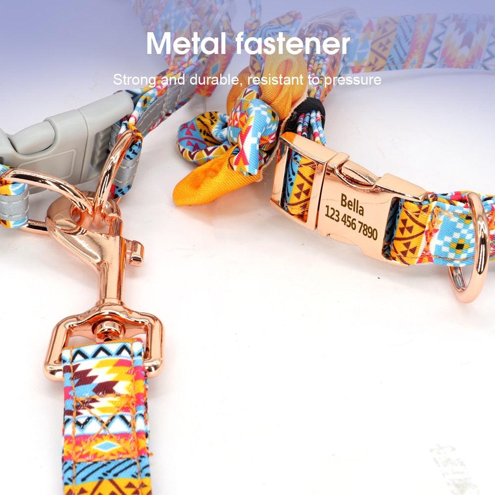Custom Nylon Dog Collar Harness Leash Set - Personalized Nameplate ID Tag Collars Adjustable (3W1)(2W1)(1W1)(F70)