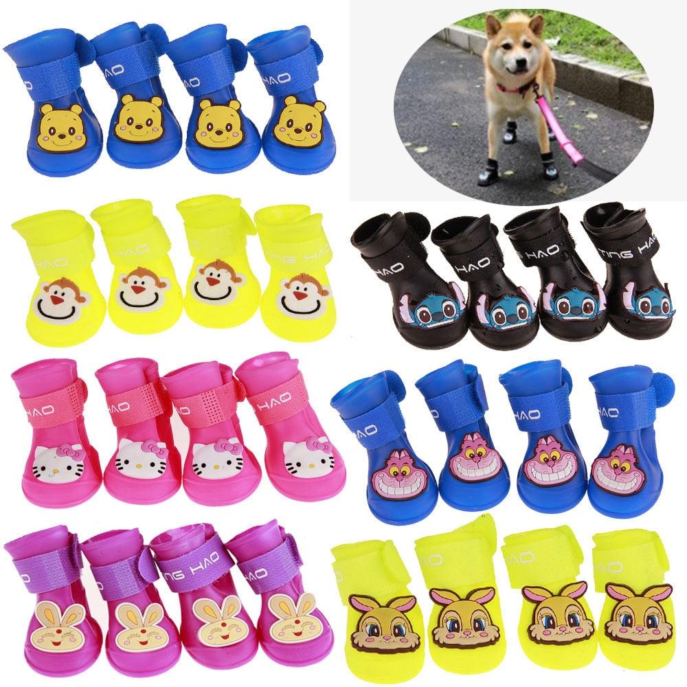 Cute Cartoon Kitty Small Dog Cat Rabbit Rain Boots Waterproof Anti-Slip Silicone Snow Shoes Booties (D69)(W8)