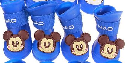 Cute Cartoon Kitty Small Dog Cat Rabbit Rain Boots Waterproof Anti-Slip Silicone Snow Shoes Booties (D69)(W8)