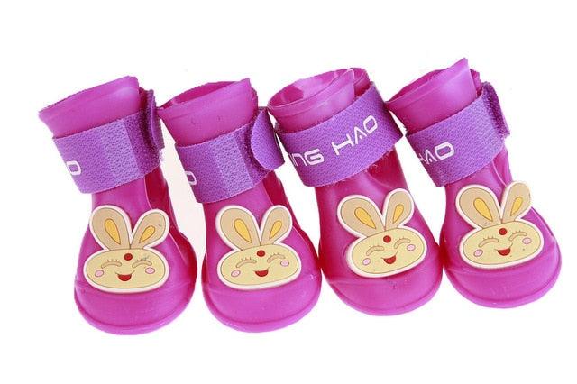 Cute Cartoon Kitty Small Dog Cat Rabbit Rain Boots Waterproof Anti-Slip Silicone Snow Shoes Booties (D69)(W8)