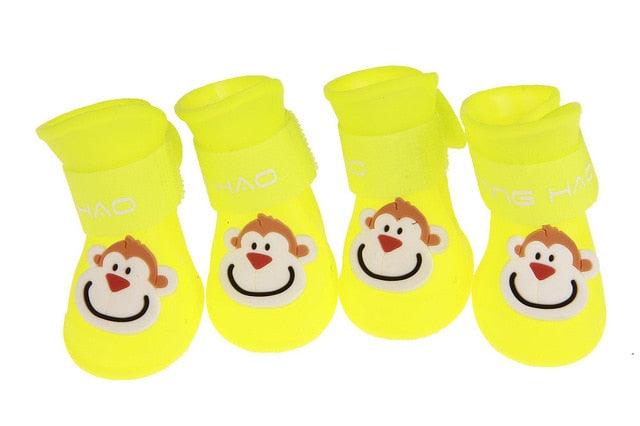 Cute Cartoon Kitty Small Dog Cat Rabbit Rain Boots Waterproof Anti-Slip Silicone Snow Shoes Booties (D69)(W8)
