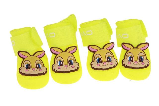 Cute Cartoon Kitty Small Dog Cat Rabbit Rain Boots Waterproof Anti-Slip Silicone Snow Shoes Booties (D69)(W8)