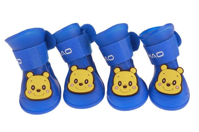 Cute Cartoon Kitty Small Dog Cat Rabbit Rain Boots Waterproof Anti-Slip Silicone Snow Shoes Booties (D69)(W8)
