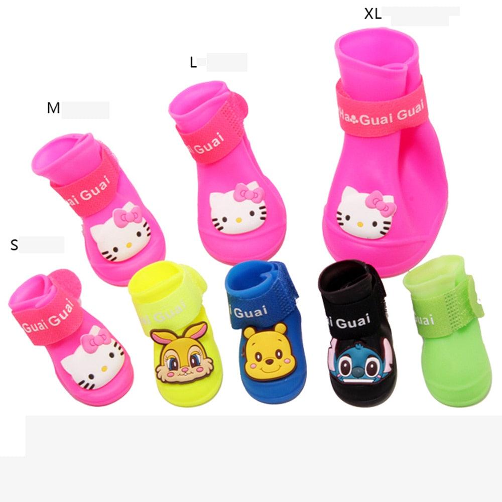 Cute Cartoon Kitty Small Dog Cat Rabbit Rain Boots Waterproof Anti-Slip Silicone Snow Shoes Booties (D69)(W8)