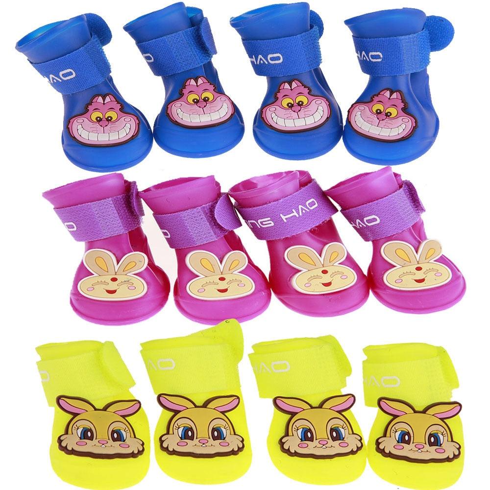 Cute Cartoon Kitty Small Dog Cat Rabbit Rain Boots Waterproof Anti-Slip Silicone Snow Shoes Booties (D69)(W8)