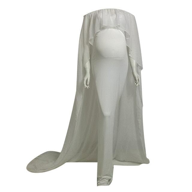 New White Chiffon Set Long Cloak Dress - Ruffles Maternity Photography Prop - Cloak Maxi Dress (Z8)(Z6)(2Z1)(3Z1)(1Z1)
