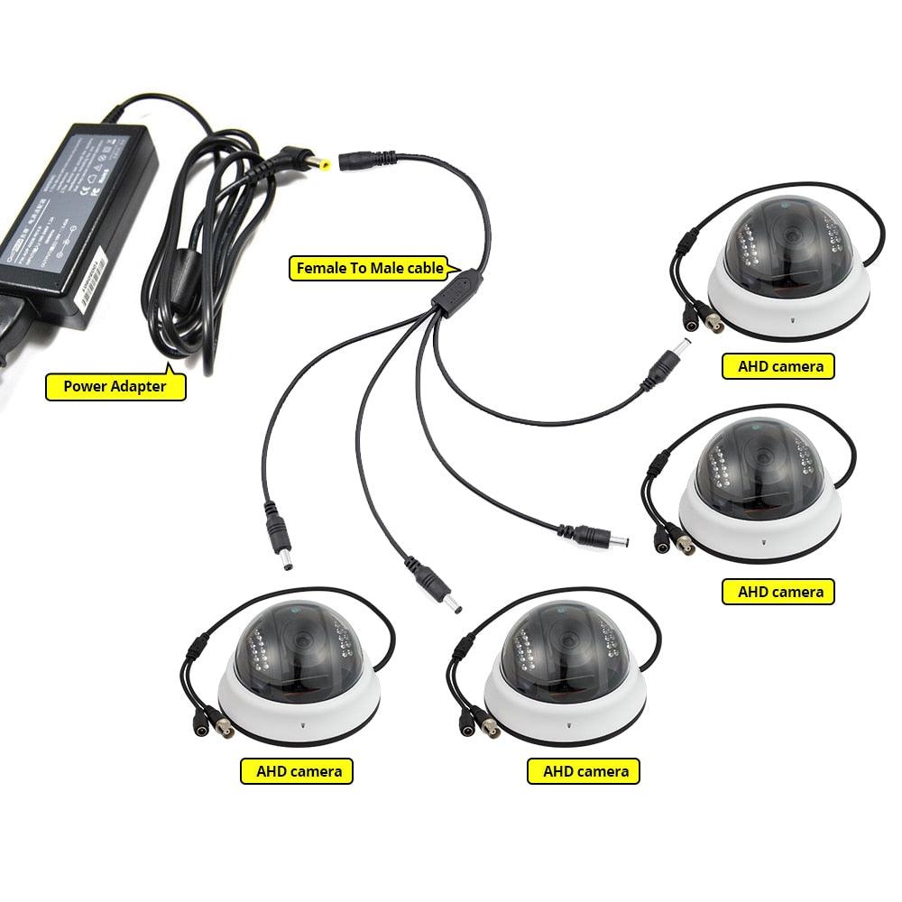 DC Power 4 Way Power Splitter Cable 1 Male to 4 Female Cable for Security CCTV Dome Camera Bullet Camera 5.5 X2.1mm Power Cable (MC8)