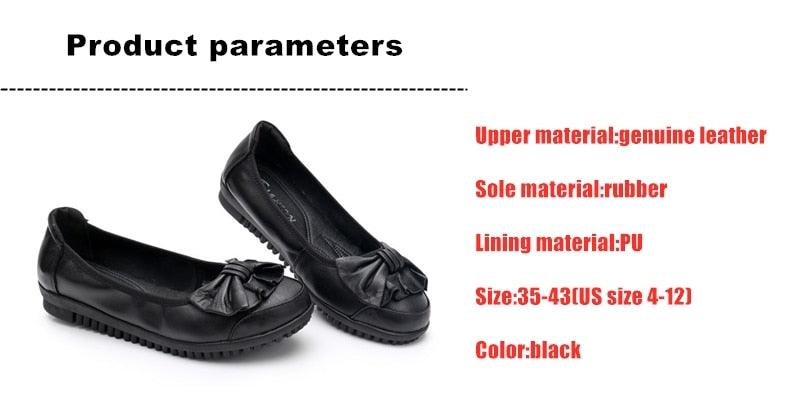 Beautiful Women Mother Genuine Leather Shoes - Flats Slip On - Soft Bow (FS)