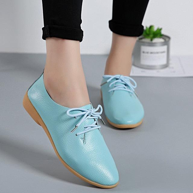 Trending Women Flat Shoes - Spring Fashion Genuine Leather Lace Up Shoes (FS)