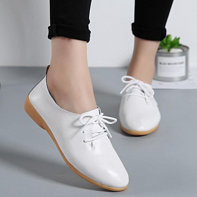 Trending Women Flat Shoes - Spring Fashion Genuine Leather Lace Up Shoes (FS)