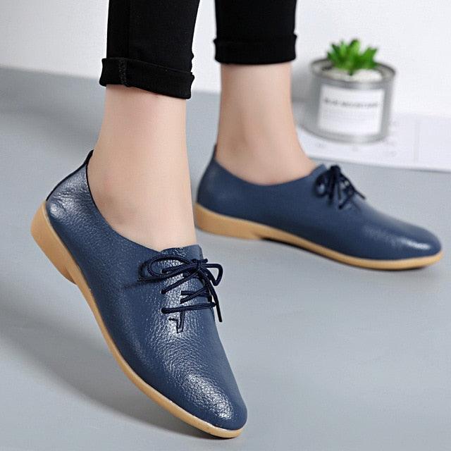 Trending Women Flat Shoes - Spring Fashion Genuine Leather Lace Up Shoes (FS)