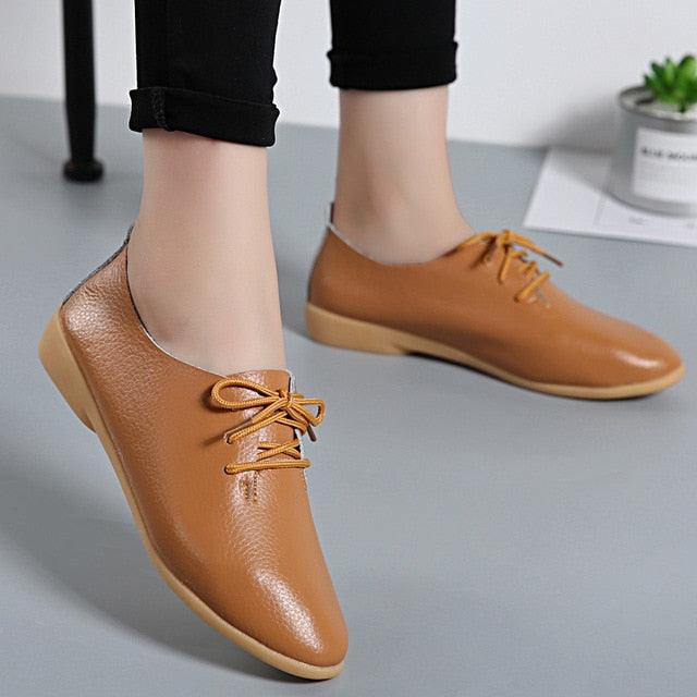 Trending Women Flat Shoes - Spring Fashion Genuine Leather Lace Up Shoes (FS)