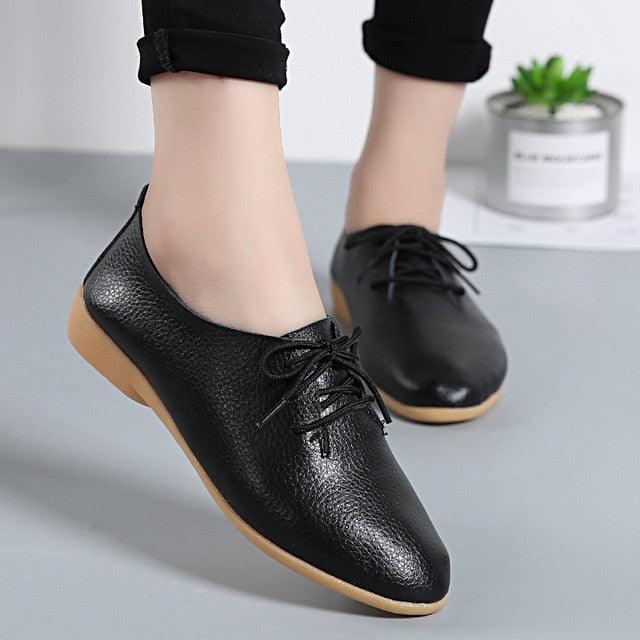 Trending Women Flat Shoes - Spring Fashion Genuine Leather Lace Up Shoes (FS)