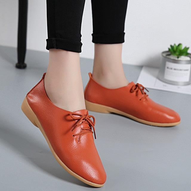 Trending Women Flat Shoes - Spring Fashion Genuine Leather Lace Up Shoes (FS)