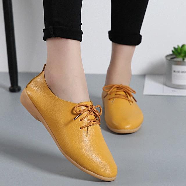 Trending Women Flat Shoes - Spring Fashion Genuine Leather Lace Up Shoes (FS)