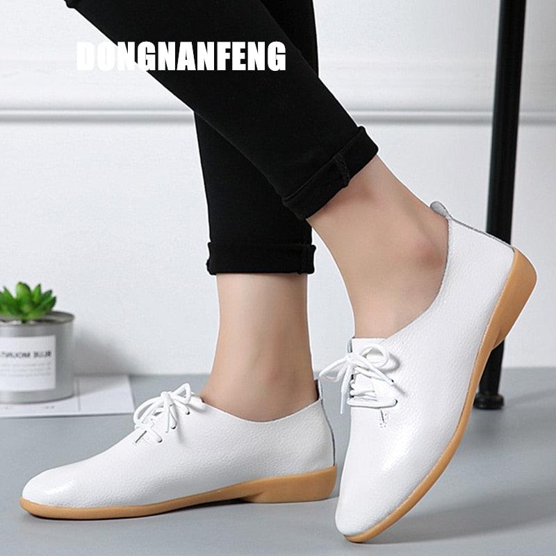 Trending Women Flat Shoes - Spring Fashion Genuine Leather Lace Up Shoes (FS)