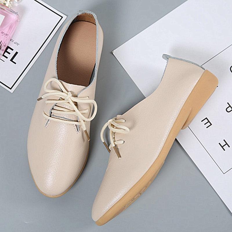 Trending Women Flat Shoes - Spring Fashion Genuine Leather Lace Up Shoes (FS)