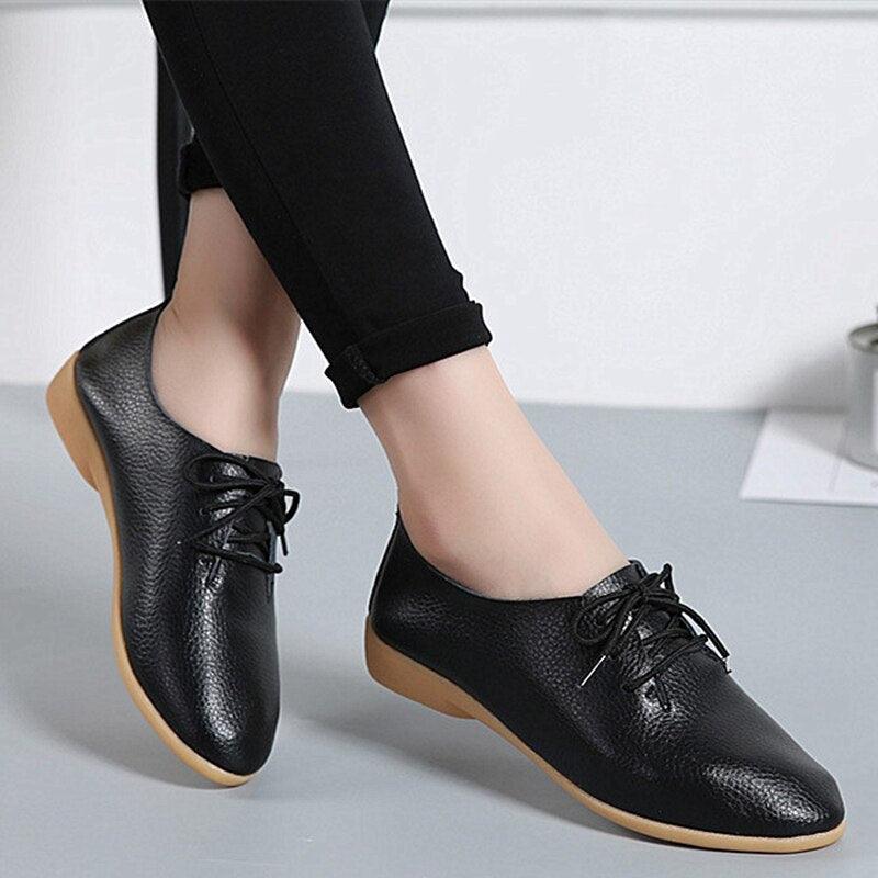 Trending Women Flat Shoes - Spring Fashion Genuine Leather Lace Up Shoes (FS)