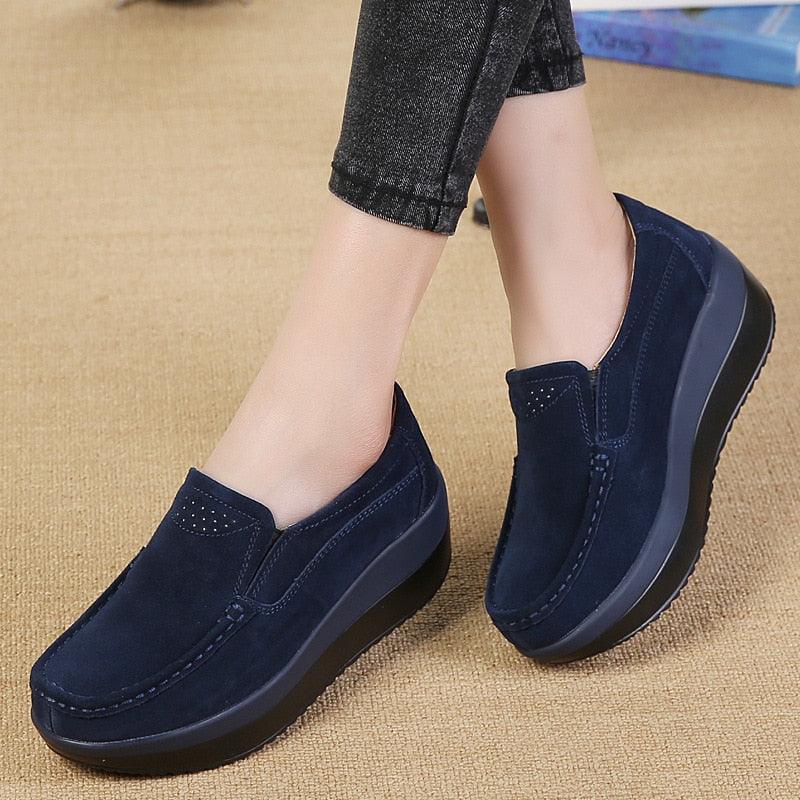 Great Women's Ladies Genuine Leather Flat Shoes - Platform Moccasins Elegant Slip On (D40)(FS)(BWS7)