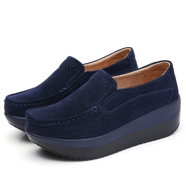 Great Women's Ladies Genuine Leather Flat Shoes - Platform Moccasins Elegant Slip On (D40)(FS)(BWS7)