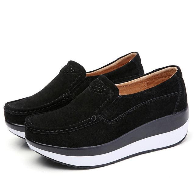 Great Women's Ladies Genuine Leather Flat Shoes - Platform Moccasins Elegant Slip On (D40)(FS)(BWS7)