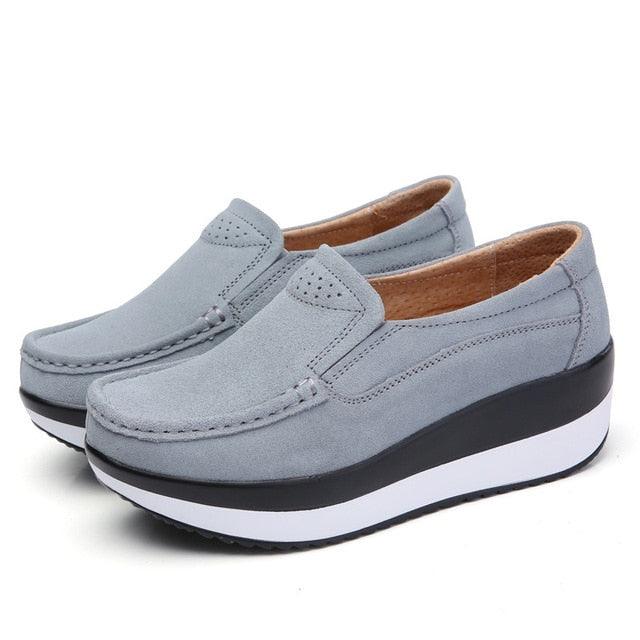 Great Women's Ladies Genuine Leather Flat Shoes - Platform Moccasins Elegant Slip On (D40)(FS)(BWS7)