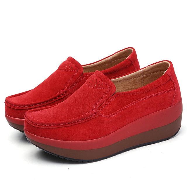 Great Women's Ladies Genuine Leather Flat Shoes - Platform Moccasins Elegant Slip On (D40)(FS)(BWS7)