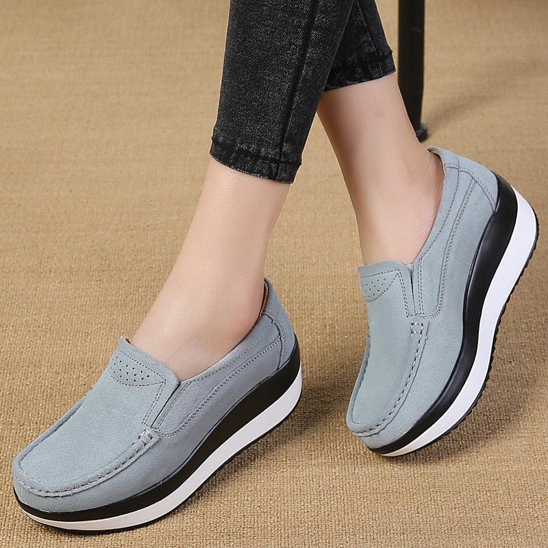 Great Women's Ladies Genuine Leather Flat Shoes - Platform Moccasins Elegant Slip On (D40)(FS)(BWS7)
