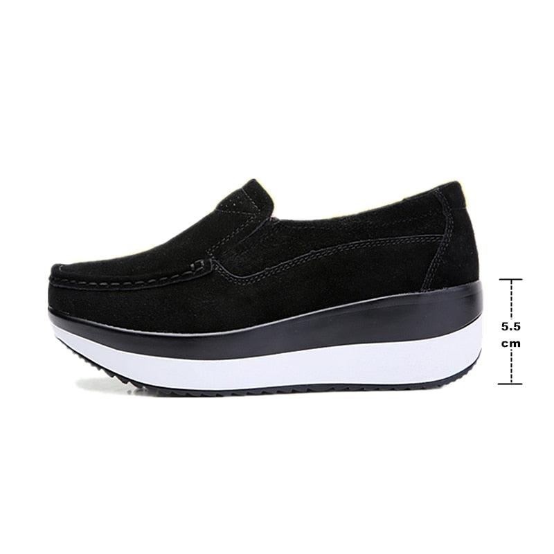 Great Women's Ladies Genuine Leather Flat Shoes - Platform Moccasins Elegant Slip On (D40)(FS)(BWS7)