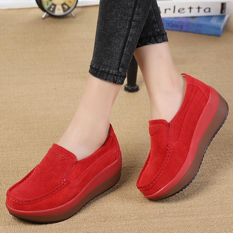 Great Women's Ladies Genuine Leather Flat Shoes - Platform Moccasins Elegant Slip On (D40)(FS)(BWS7)