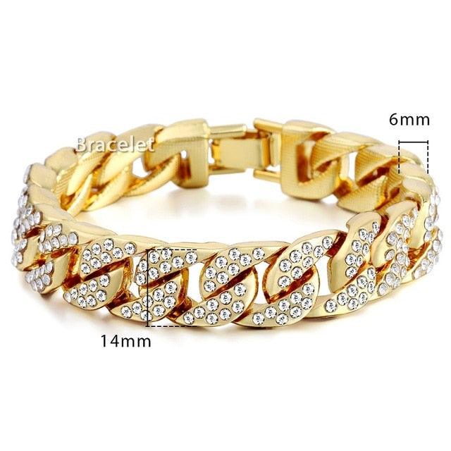 Men's Bracelet Chain - White Yellow Gold Filled Iced Out Curb Cuban Paved 14mm LGB403 (2U83)