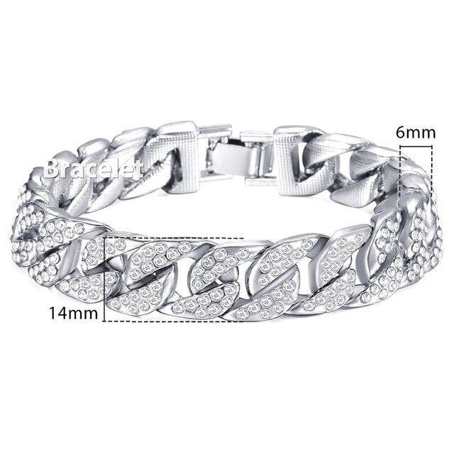 Men's Bracelet Chain - White Yellow Gold Filled Iced Out Curb Cuban Paved 14mm LGB403 (2U83)