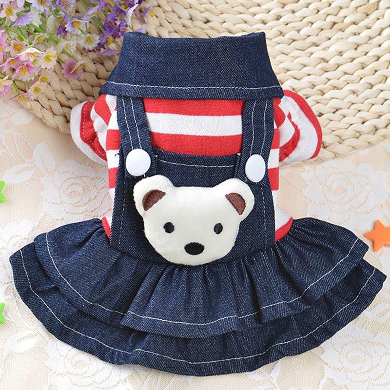 Denim Dog Dress Striped Cat Dog Bib Winter Autumn Cowboy Clothes For Pet (2U75)