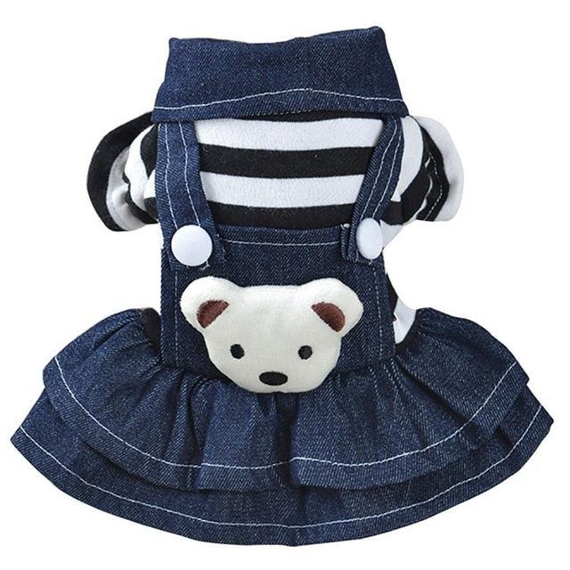 Denim Dog Dress Striped Cat Dog Bib Winter Autumn Cowboy Clothes For Pet (2U75)