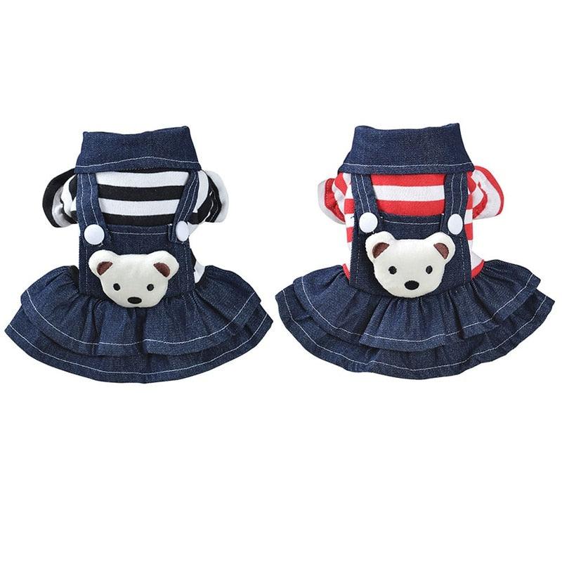 Denim Dog Dress Striped Cat Dog Bib Winter Autumn Cowboy Clothes For Pet (2U75)