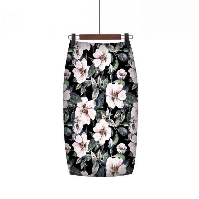 Digital Women Printed Pencil Skirt - Floral Pencil Summer Midi Skirt (D23)(D20)(TB7)(TP6)